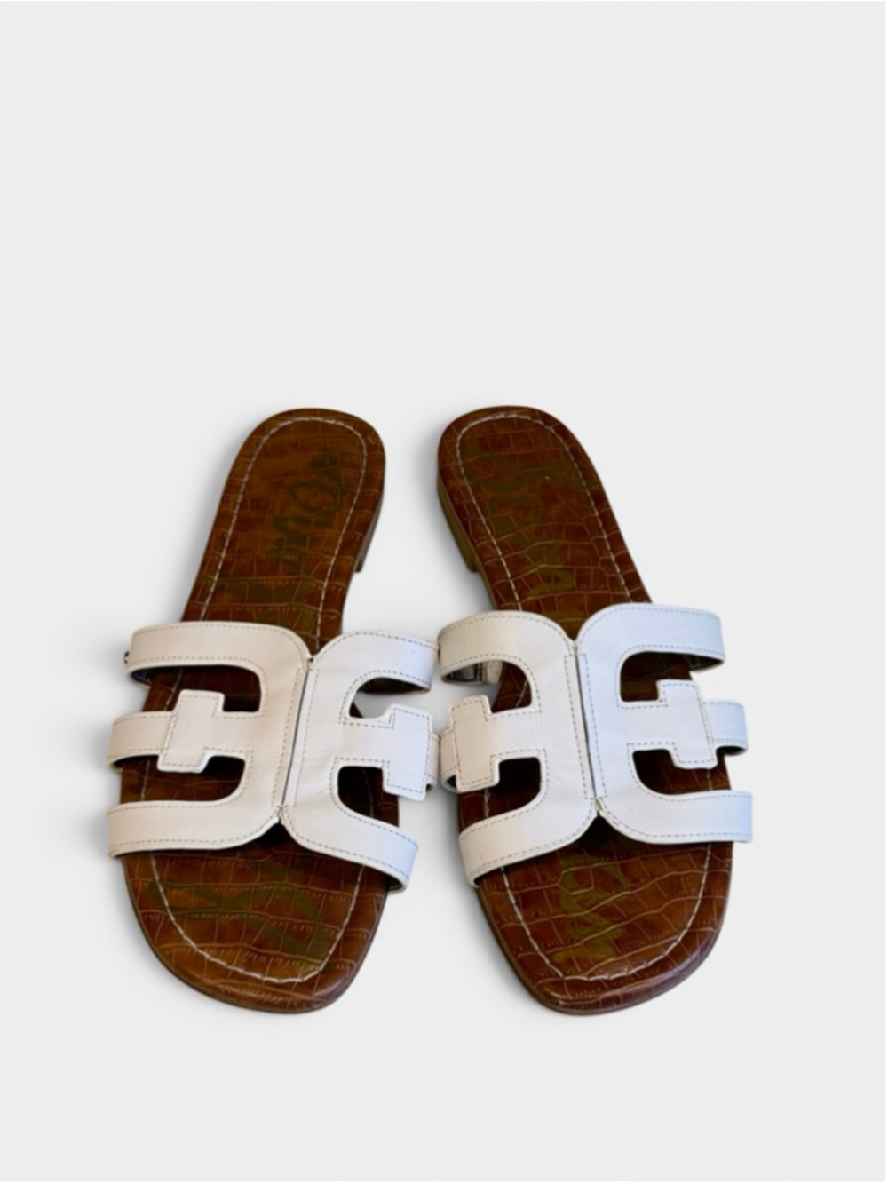 Sam Edelman Women’s Bay White Leather Slide Sandals Size 10 Croc Footbed